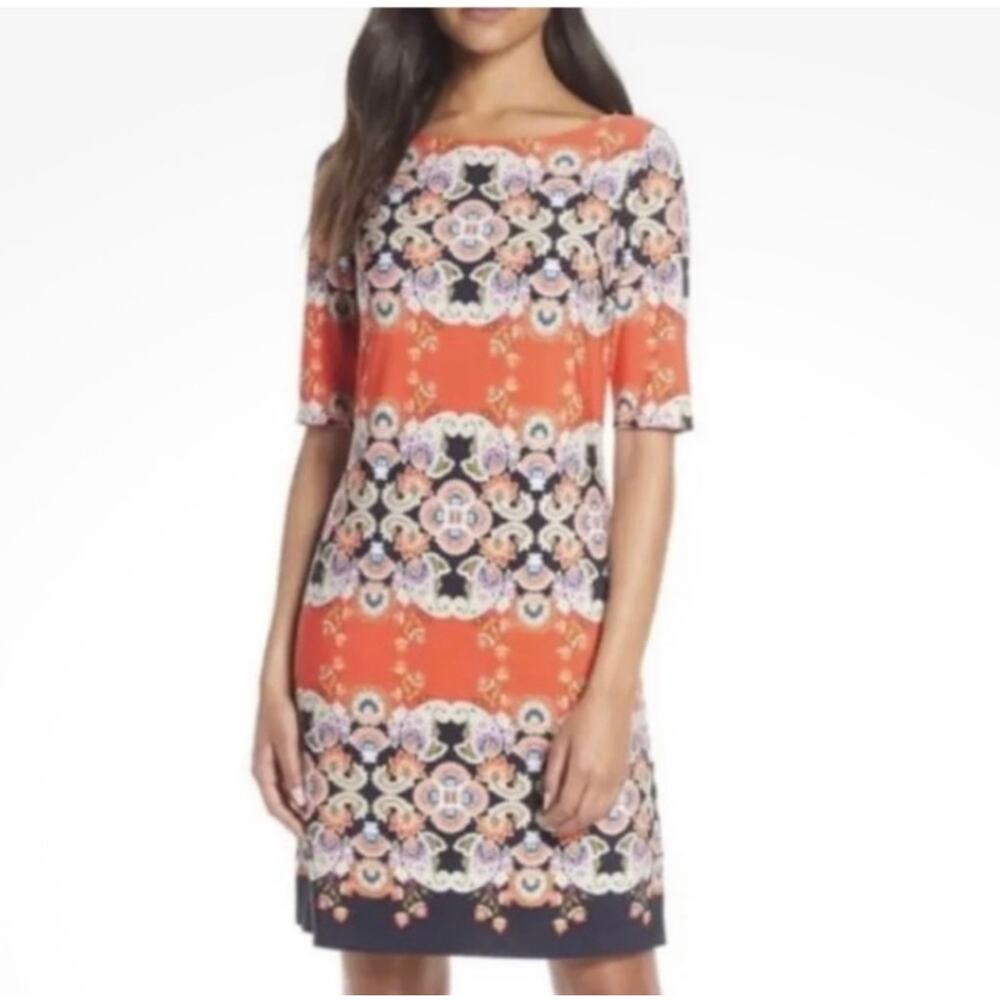 Eliza J Floral Paisley Shift Dress Orange Navy Size 4